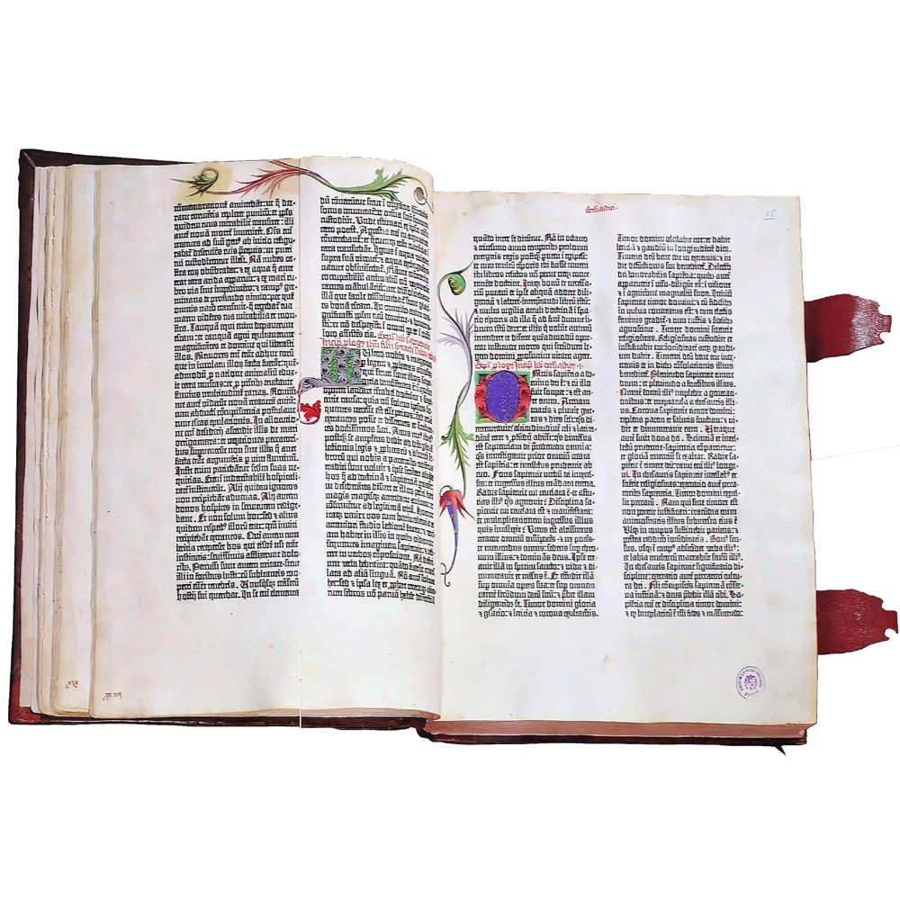 Biblia Gutenberg o 42 lineas-Incunables Libros Antiguos-libro facsimil-Vicent Garcia Editores-0 abierto.